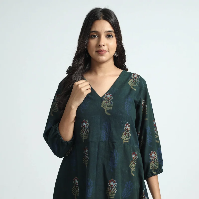 Don't Miss Out Dark Green - Nandana Hand Block Printed Cotton Dress