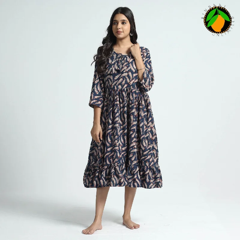 Limited Time Blue - Bindaas Art Block Printed Cotton Dress