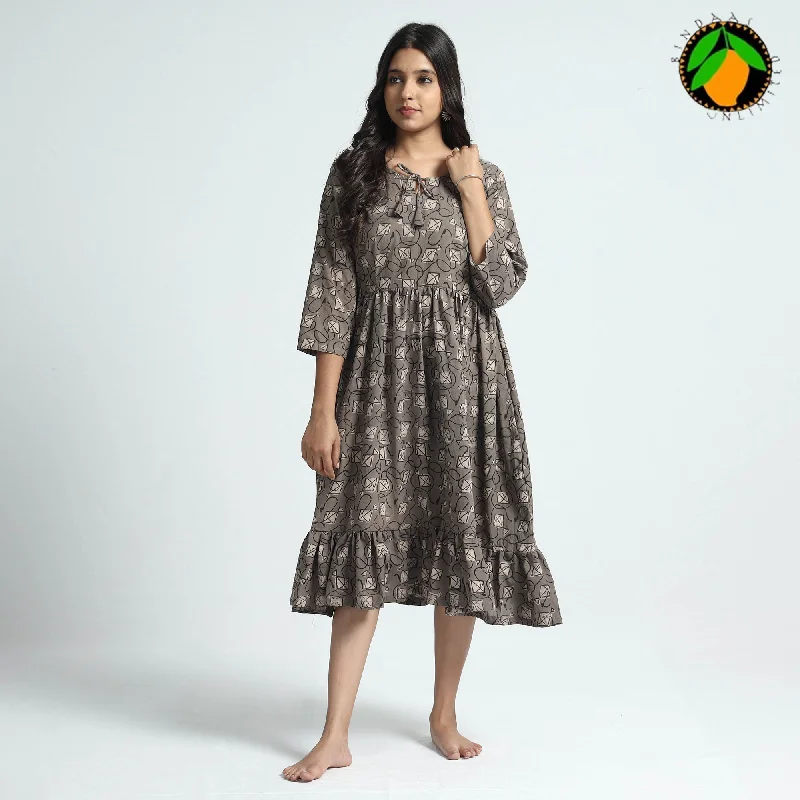 Quick Grab Deals Brown - Bindaas Art Block Printed Cotton Dress