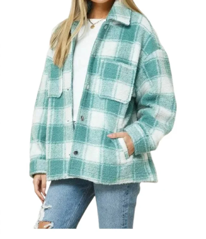 Hot Trends Ally Flannel Shacket In Green/white