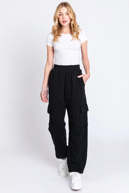 Stylish Savings Black Fleece Cargo Sweatpants