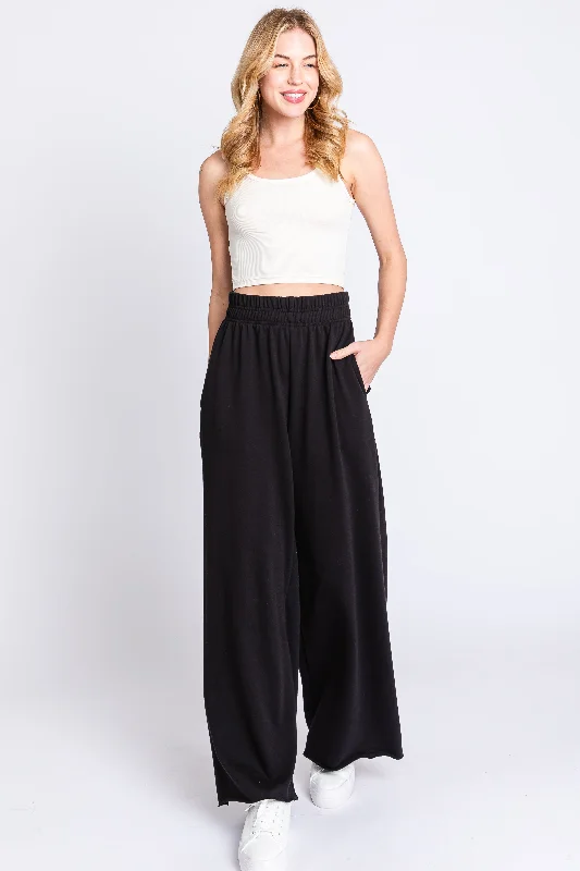 Low Price Special Black Soft Fleece Wide Leg Lounge Pants