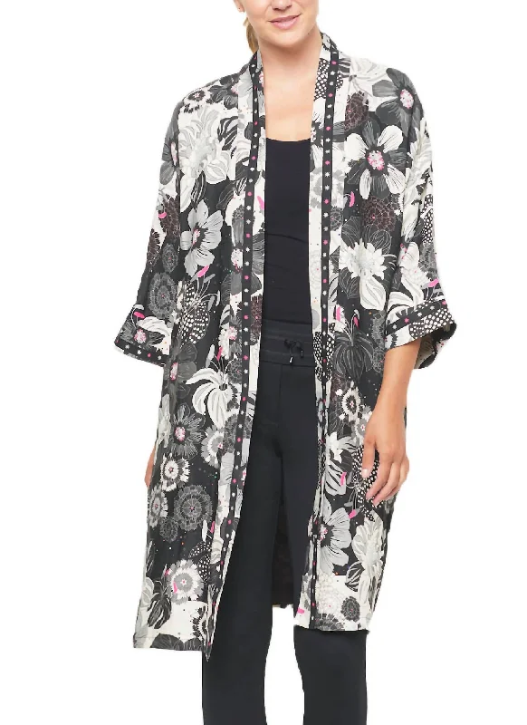 Hot Styles Brema Graphic Kimono Coat In Black Multi