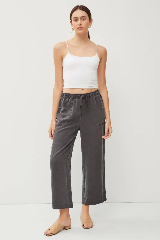 Classic Charm Charcoal Front Tie Cropped Pants