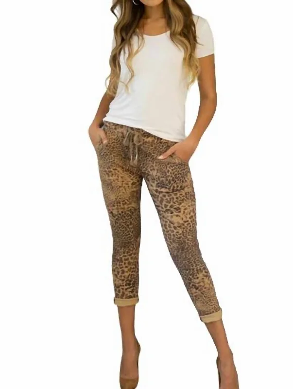 Trend Setting Wardrobe Cheetah Print Crinkle Jogger In Tan/black