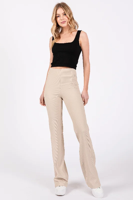 Save On Inspired Styles Cream Ribbed Flared Leggings