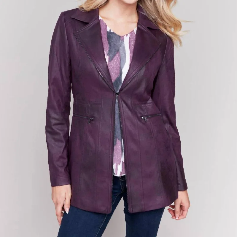 Budget Friendly Fashion Faux Suede Long Jacket In Plum