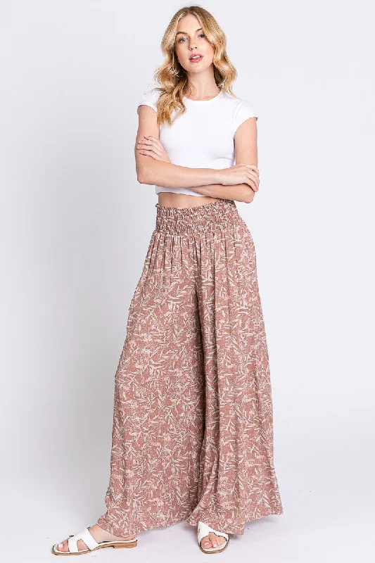 Fashion Forward Outfits Mauve Floral Smocked Wide Leg Pants