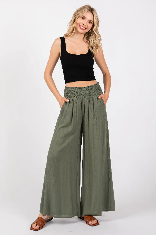 Refined Simplicity Olive Wide Smock Waist Pants