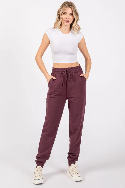 Elegant Style Purple Basic Drawstring Sweatpants