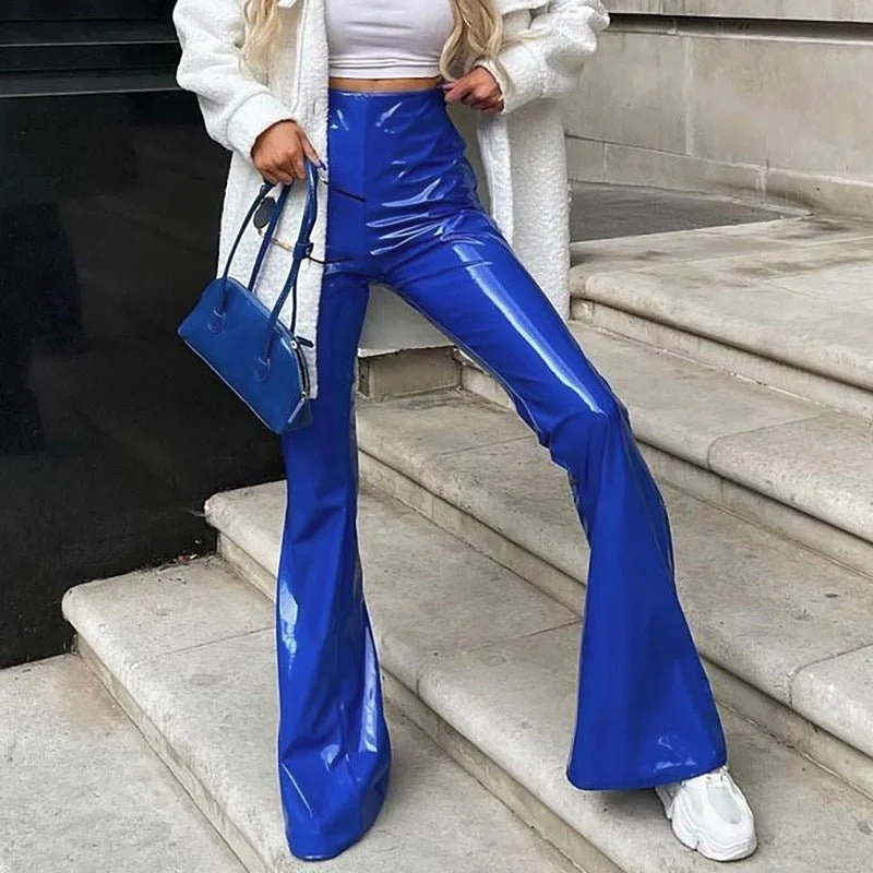 Chic Trends For The Fashion Savvy Women Slim Flar Long Leather Trousers