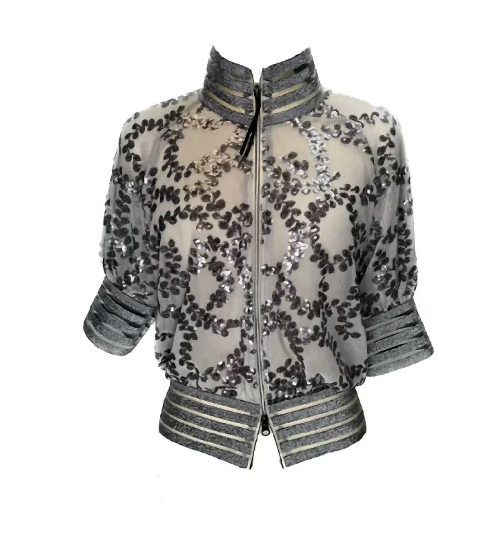 Casual Chic Women Sequin Bomber Jacket In Silver