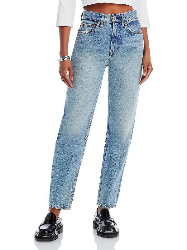 Mega Sales Womens High Rise Medium Wash Tapered Leg Jeans